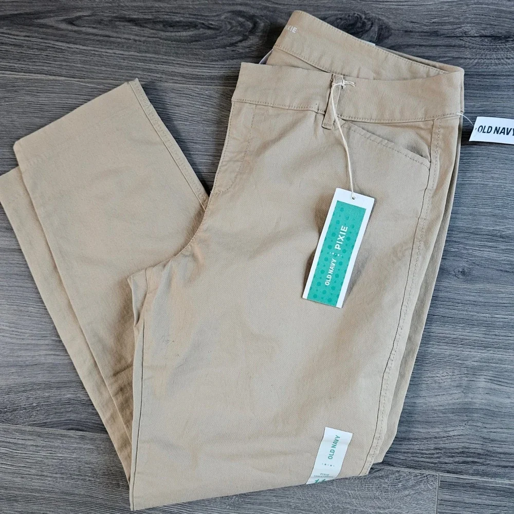 Old Navy Pixie Chino Ankle Pants Womens 14 Tan Khaki Stretch Mid Rise Slim New - Picture 2 of 11